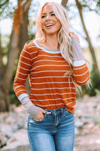 Load image into Gallery viewer, Extend Color Block Cuffs Rib Knit Striped Pullover
