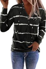 Load image into Gallery viewer, Striped Drawstring Button Long Sleeve Hoodie