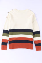 Load image into Gallery viewer, Buttoned Shoulder Drop Shoulder Striped Sweater