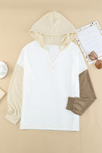 Load image into Gallery viewer, Khaki Colorblock V Neck Long Sleeve Hoodie