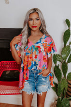 Load image into Gallery viewer, Abstract Print V Neck Flutter Sleeve Blouse