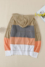 Load image into Gallery viewer, Multicolor Zipped Front Colorblock Hollow-out Knit Hoodie