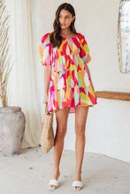 Load image into Gallery viewer, Multicolor Geometric Print Smocked Babydoll Mini Dress