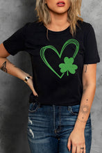 Load image into Gallery viewer, Clover Heart Shaped Print O-neck Short Sleeve Tee