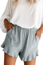 Load image into Gallery viewer, Blue High Waist Pocketed Ruffle Shorts
