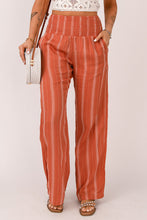 Load image into Gallery viewer, Striped Shirred High Waist Straight Leg Pants