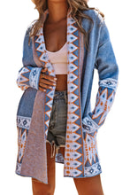 Load image into Gallery viewer, Aztec Print Open Front Knitted Cardigan