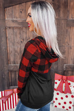 Load image into Gallery viewer, Contrast Buffalo Plaid Zip Pullover Hooded Top