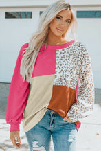 Load image into Gallery viewer, Leopard Patchwork Color Block Ribbed Long Sleeve Top