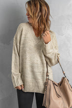 Load image into Gallery viewer, Khaki V neck Drop Shoulder Knitted Sweater