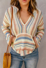 Load image into Gallery viewer, Multicolor Striped Knit Kangaroo Pocket Hooded Sweater