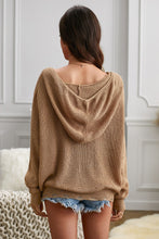 Load image into Gallery viewer, Khaki Zipper V-neck Dropped Sleeve Hooded Solid Sweater