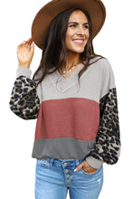 Load image into Gallery viewer, Wild Leopard Contrast Sleeve Colorblock Waffle Knit Top