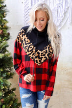 Load image into Gallery viewer, Chevron Plaid Leopard Patchwork Turtleneck Sweatshirt