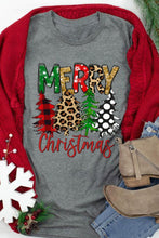 Load image into Gallery viewer, Merry Christmas Tree Pattern Print Crew Neck Graphic Tee