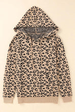 Load image into Gallery viewer, Khaki Leopard Knitted Drawstring Hooded Sweater