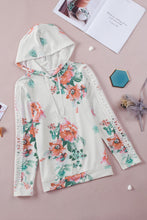 Load image into Gallery viewer, Floral Print Lace Contrast Long Sleeve Hoodie