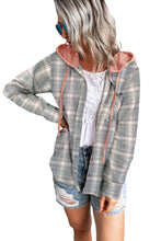 Load image into Gallery viewer, Khaki Drawstring Plaid Hooded Shacket