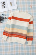 Load image into Gallery viewer, Crew Neck Drop-shoulder Striped Color Block Sweater
