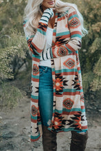 Load image into Gallery viewer, Multicolor Geometric Color Block Open Front Long Cardigan