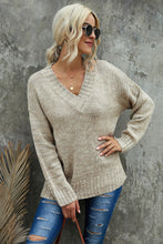 Load image into Gallery viewer, Khaki V neck Drop Shoulder Knitted Sweater
