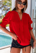 Load image into Gallery viewer, Solid Color Half Sleeve V Neck Blouse