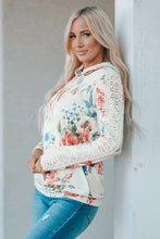 Load image into Gallery viewer, Floral Print Lace Contrast Long Sleeve Hoodie