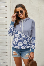 Load image into Gallery viewer, Floral Splicing Cowl Neck Hoodie