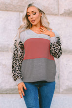 Load image into Gallery viewer, Wild Leopard Contrast Sleeve Colorblock Waffle Knit Top