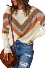 Load image into Gallery viewer, Beige Chevron Striped Drop Shoulder Sweater