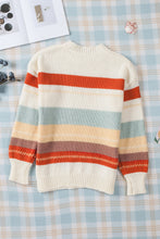 Load image into Gallery viewer, Crew Neck Drop-shoulder Striped Color Block Sweater