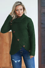Load image into Gallery viewer, Olive Green Buttoned Wrap Turtleneck Sweater