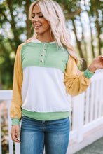 Load image into Gallery viewer, Colorblock Button Accent Pullover Hoodie