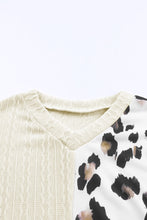 Load image into Gallery viewer, Beige Asymmetric Leopard Patchwork Wide Sleeve V Neck Sweater