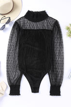 Load image into Gallery viewer, Sheer Dotty Long Sleeve Ribbed Velvet Bodysuit