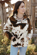 Load image into Gallery viewer, Zip Collar Cow Print Fleece Sweatshirt