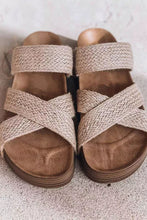Load image into Gallery viewer, Beige Linen Woven Cross Criss Hollowed Slip-On Slippers