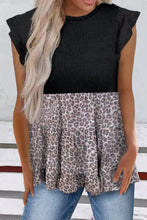 Load image into Gallery viewer, Ruffle Sleeve Bodice Leopard Splice Blouse