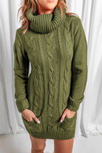 Load image into Gallery viewer, Olive Cowl Neck Cable Knit Sweater Dress