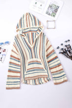 Load image into Gallery viewer, Multicolor Striped Knit Kangaroo Pocket Hooded Sweater