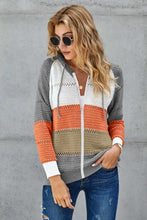 Load image into Gallery viewer, Zipped Front Colorblock Hollow-out Knit Hoodie