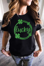 Load image into Gallery viewer, St Patrick Sequin Lucky Clover Print Short Sleeve T-shirt