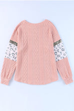 Load image into Gallery viewer, Leopard Sequin Splicing Sleeves Textured Knit Top