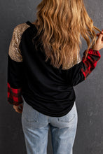 Load image into Gallery viewer, Crewneck Lantern Sleeve Plaid Sequin Splicing Pullover Sweatshirt
