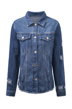 Load image into Gallery viewer, Lapel Distressed Raw Hem Buttons Denim Jacket