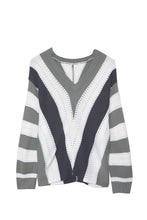 Load image into Gallery viewer, Striped Colorblock V Neck Knitted Sweater