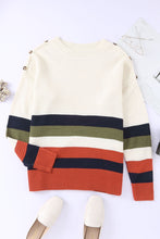 Load image into Gallery viewer, Buttoned Shoulder Drop Shoulder Striped Sweater
