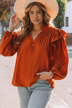 Load image into Gallery viewer, Ruffled Pleated Buttoned V Neck Blouse