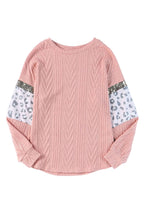 Load image into Gallery viewer, Leopard Sequin Splicing Sleeves Textured Knit Top