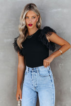 Load image into Gallery viewer, Dotty Mesh Ruffle Sleeve Ribbed Knit Top